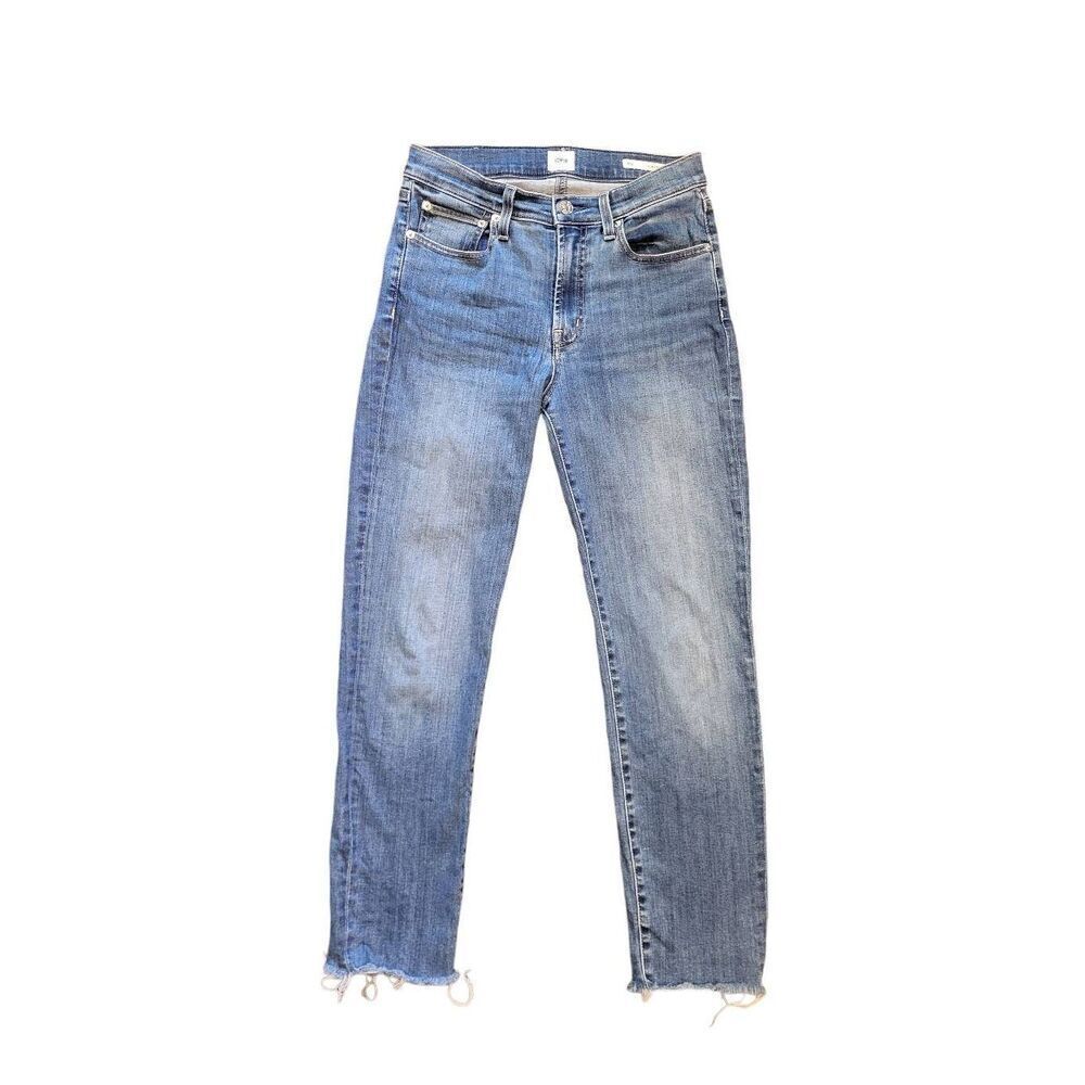 Edwin Bree Slim Straight Jeans Women's 26 Blue Stretch Comfort Raw Hem Deja Blue